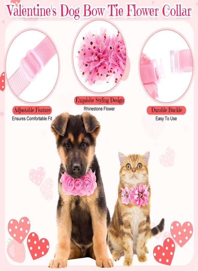 Solsew 50 Pcs Valentine's Day Dog Collar Puppy Bows Pet Accessories Flower Bows for Small Medium Dogs Cat Puppy Bowties Pet Flowers Supplies Christmas Party Wedding(Pink) - Image 3